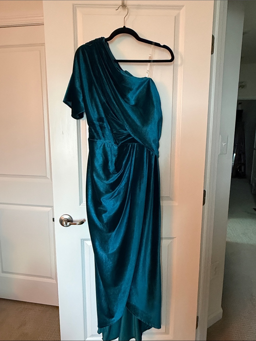 One-Shoulder Teal Evening Dress - Elegant Draped Satin